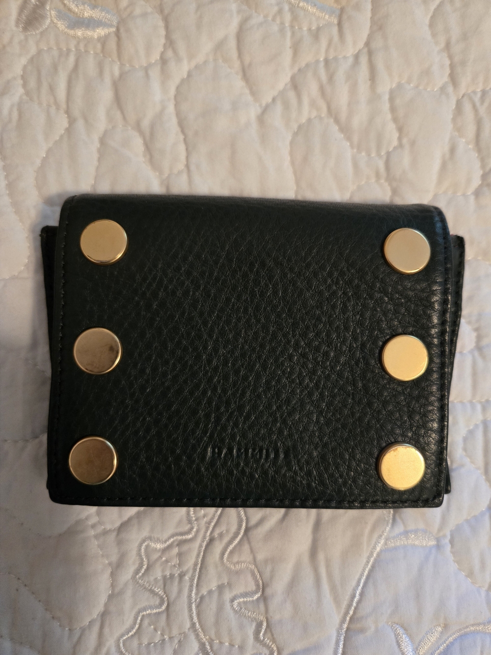 Hammitt Forest Green Leather Wallet with Gold Studs